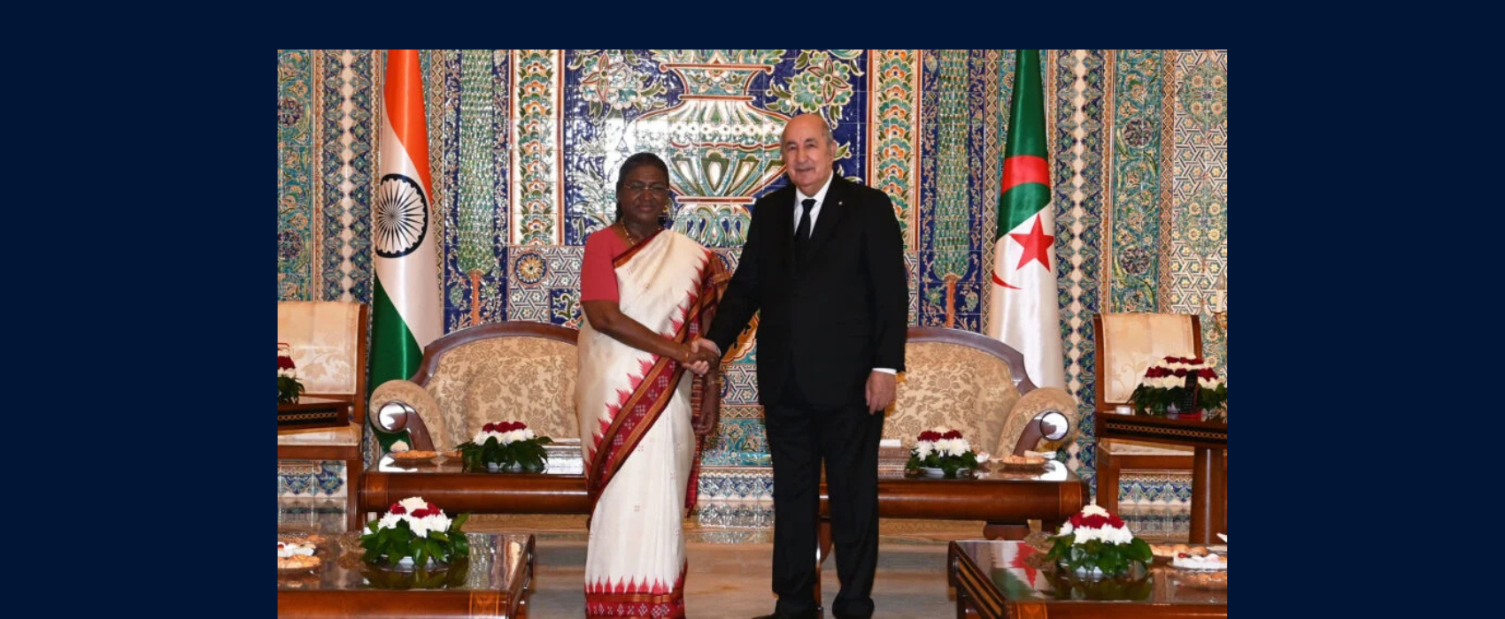 Hon’ble President Smt. Droupadi Murmu met with President Abdelmadjid Tebboune of Algeria, during her State visit to Algeria, from 13-15 October, 2024.