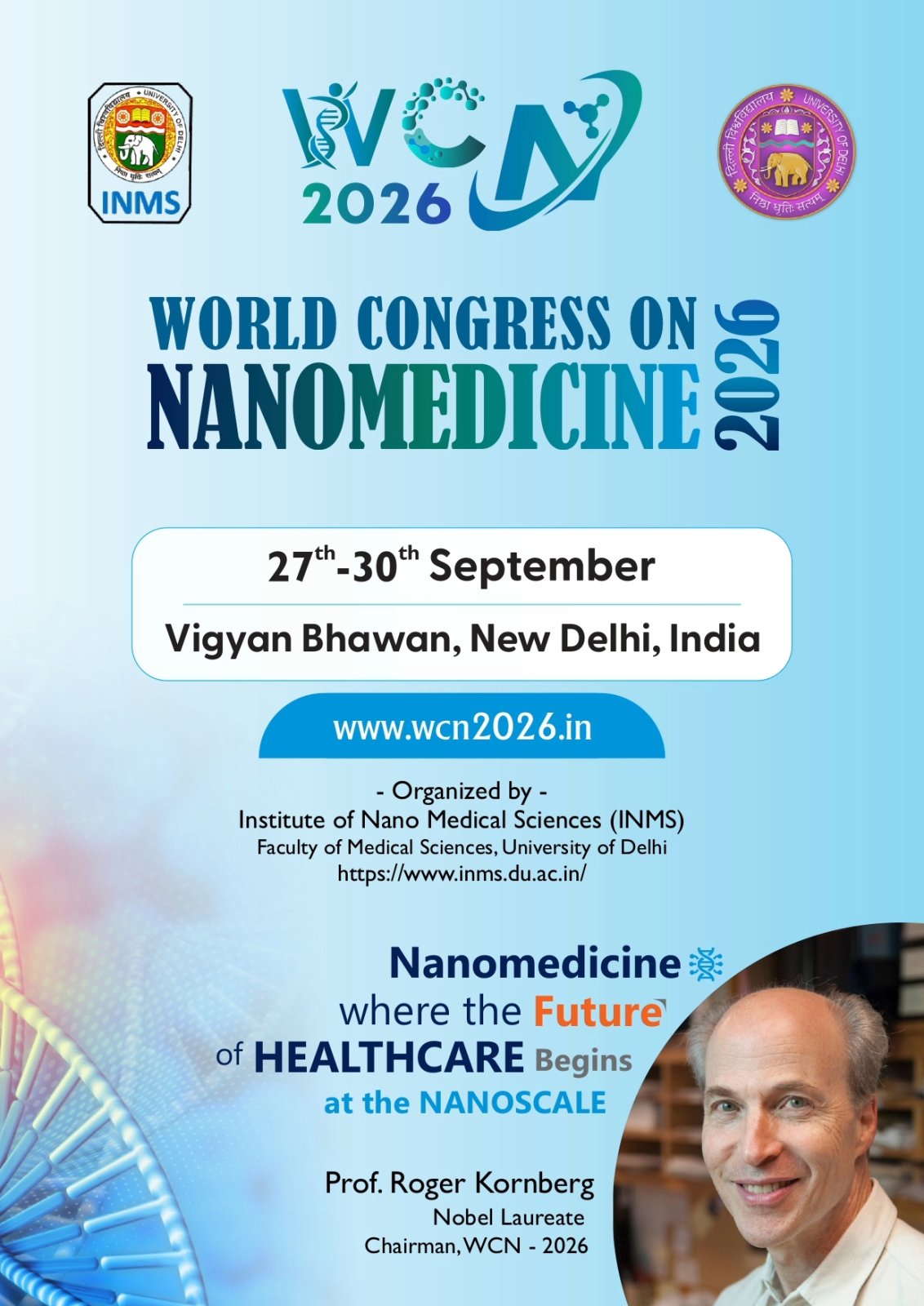 World Congress on Nanomedicine 2026, hosted by the Institute of Nano Medical Sciences (INMS), from 27 to 30 September 2026 in New Delhi, India