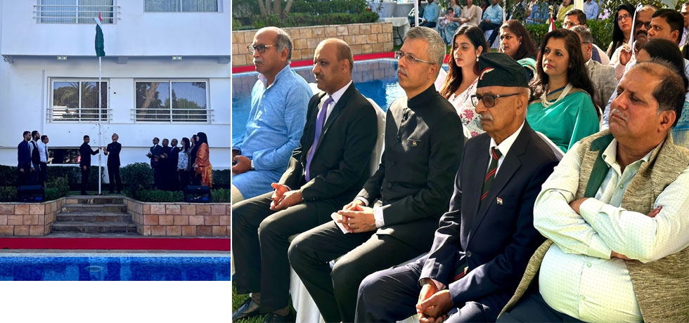 Embassy of India in Algeria  celebrated 77 Independence Day with Indian diaspora & friends of India. Unfurling of national flag, rendition of national anthem, reading of Hon’ble Rashtrapati ji's address to the Nation, cultural performance and Indian refreshments marked the event. - Algiers, 15 August 2023