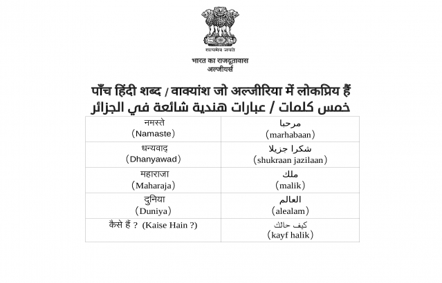 पाँच हिंदी शब्द / वाक्यांश जो अल्जीरिया में लोकप्रिय हैं